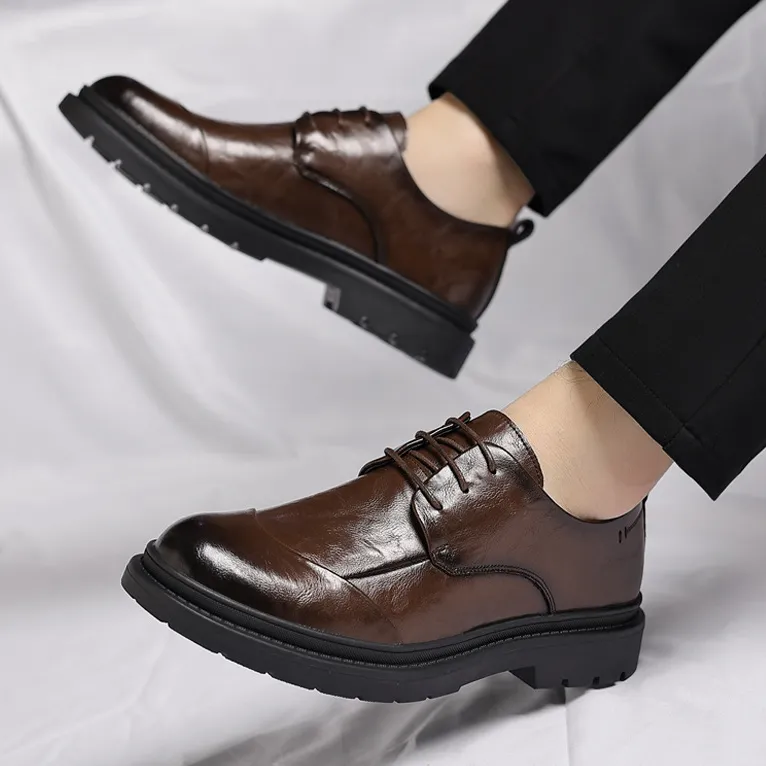 Men's Fashion Business Round-Toe Regenerated Leather Shoes Low Top