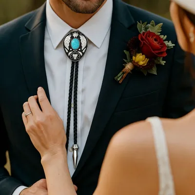 Men's Fashion Retro Turquoise Bolo Tie Necklace Alloy Personality Original Design Chain