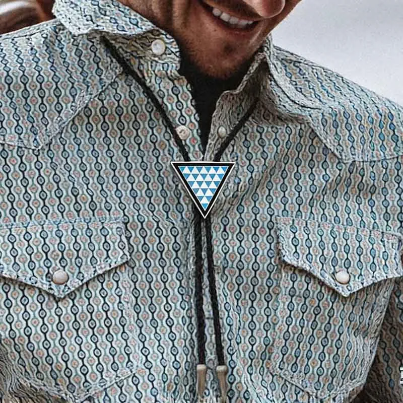 Men Fashion Casual Pu Floral Triangle Oil Drop Alloy Adjustable Bolo Tie Necklace