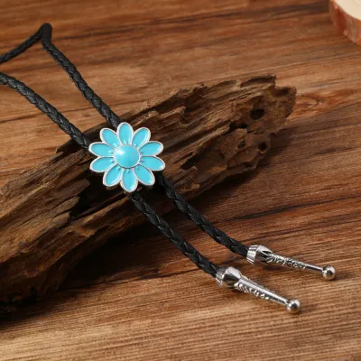 Men Fashion Casual Pu Floral Triangle Oil Drop Alloy Adjustable Bolo Tie Necklace