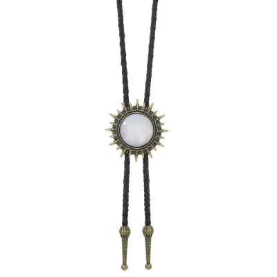 Men's Retro Long Alloy Resin Bolo Tie Necklace