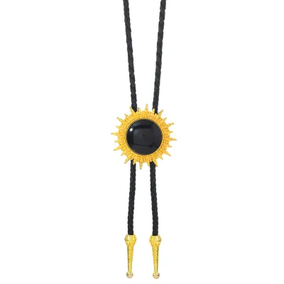 Men's Retro Long Alloy Resin Bolo Tie Necklace
