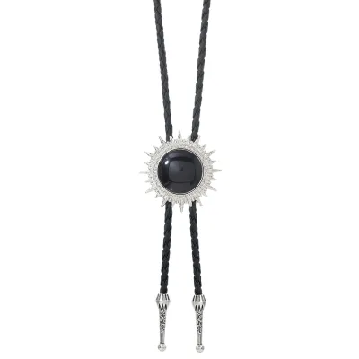 Men's Retro Long Alloy Resin Bolo Tie Necklace