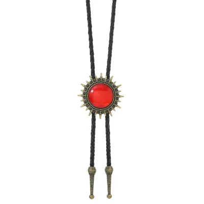Men's Retro Long Alloy Resin Bolo Tie Necklace