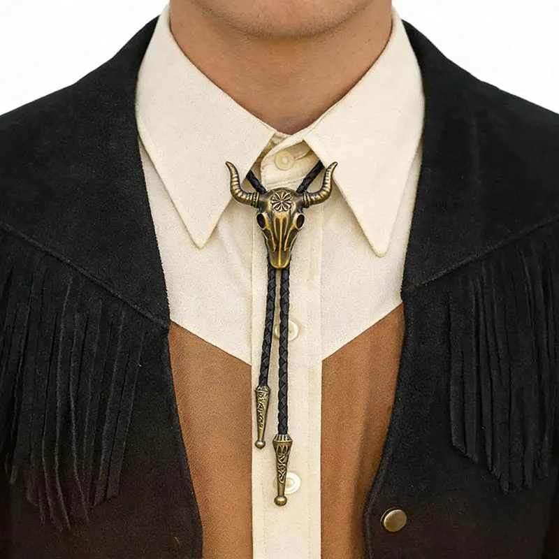 Men Fashion Retro Bull Head Pendant Adjustable Bolo Tie Necklace