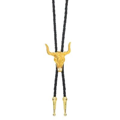 Men Fashion Retro Bull Head Pendant Adjustable Bolo Tie Necklace