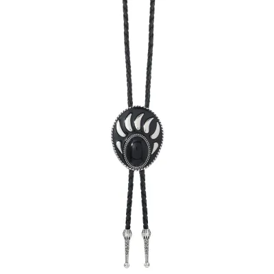 Men Fashion Retro Bear Paw Gem Carved Pendant Bolo Tie Necklace
