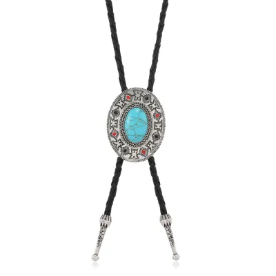 Men's Fashion Retro Leather Alloy Bull Head Pendant Bolo Tie Necklace