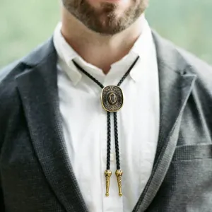 Men Fashion Retro Jazz Hat Pendant Rope Bolo Tie Leather Necklace