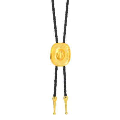 Men Fashion Retro Jazz Hat Pendant Rope Bolo Tie Leather Necklace