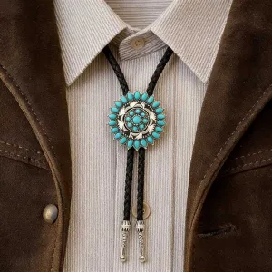 Men Fashion Retro Western Turquoise Long Y-Shaped Bolo Tie Necklace