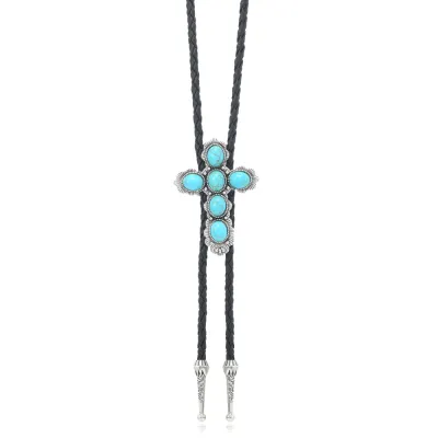 Men Fashion Retro Western Turquoise Long Y-Shaped Bolo Tie Necklace