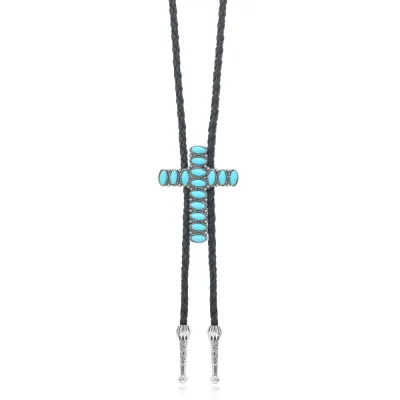 Men Fashion Retro Western Turquoise Long Y-Shaped Bolo Tie Necklace