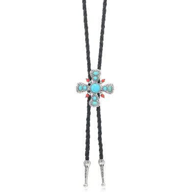 Men Fashion Retro Western Turquoise Long Y-Shaped Bolo Tie Necklace