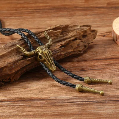 Men Fashion Retro Creative Cow'S Head Shape Five-Pointed Star Chain Bolo Tie Necklace