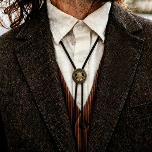 Men Fashion Retro Creative Cow'S Head Shape Five-Pointed Star Chain Bolo Tie Necklace