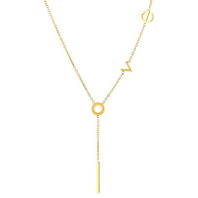 Women Simple Love Letter Pendant Necklace Stainless Steel