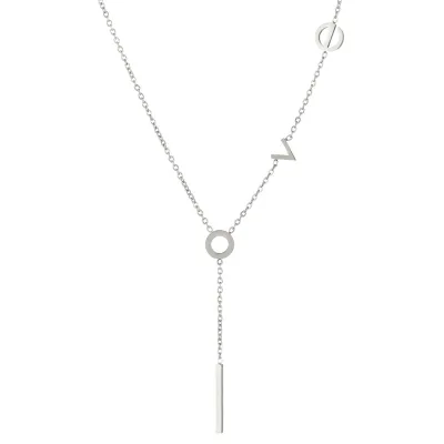 Women Simple Love Letter Pendant Necklace Stainless Steel