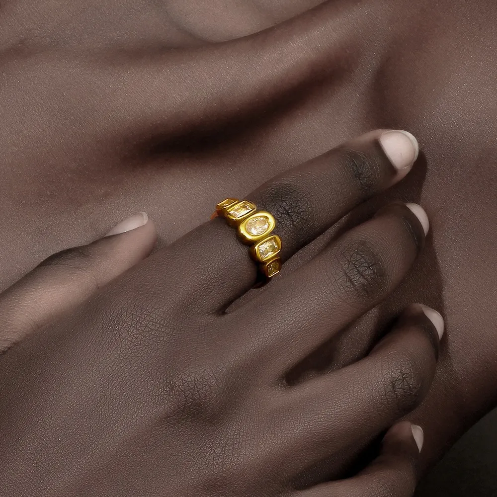 Women Geometric Zircon 316L Stainless Steel Fashion Ring