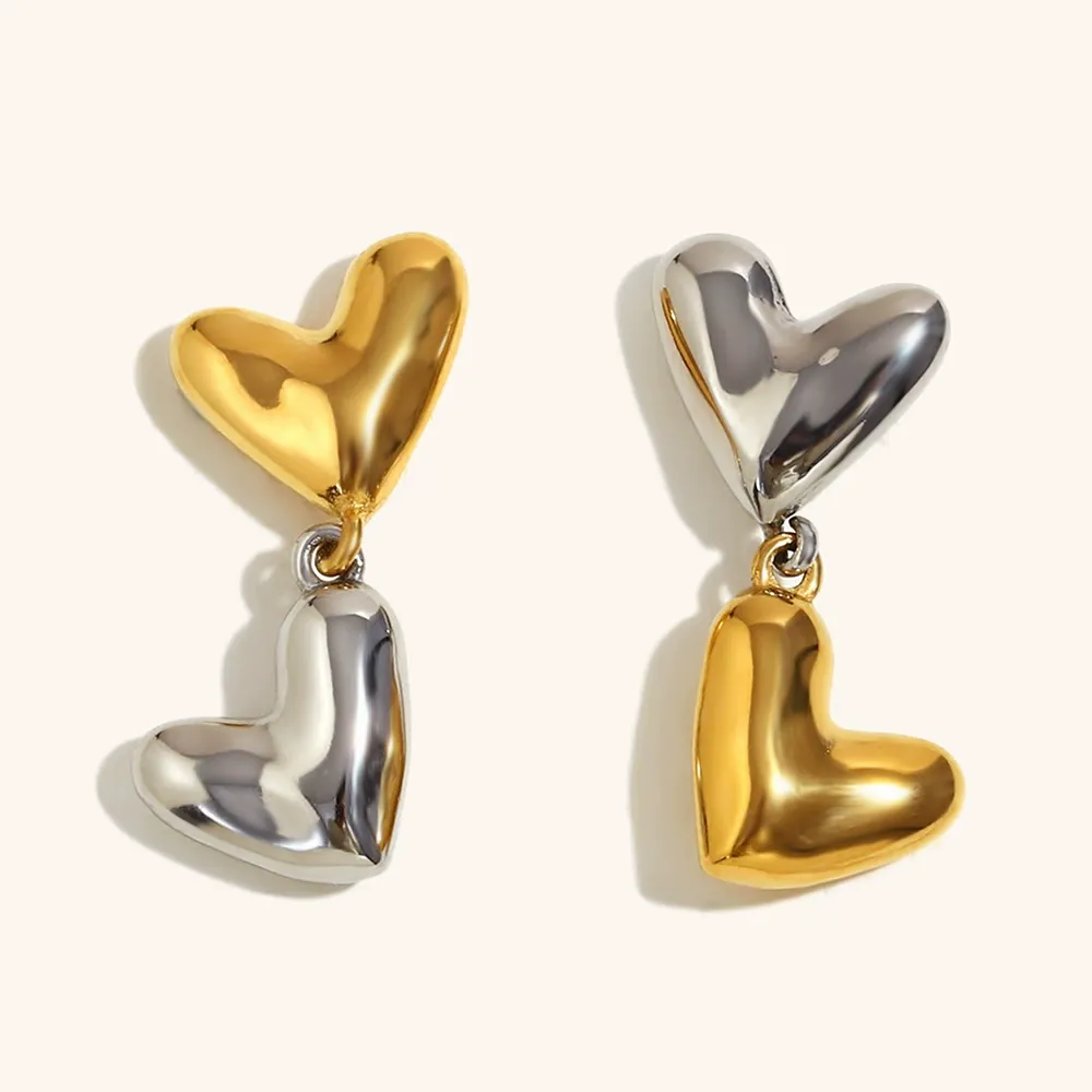 Women Fashion Creative Two-Color Love 316L Stainless Steel Geometric Earrings