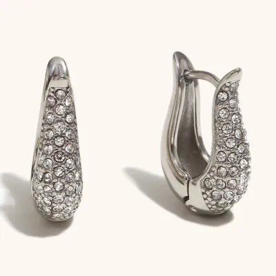 Women Fashion Casual U-Shaped Zircon 316L Stainless Steel Plated Earrings