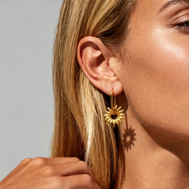 Women Fashion Gold Floral 316L Stainless Steel Geometric Earrings