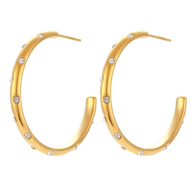 Women Fashion Exaggerated Large Zircon Inlaid 316L Stainless Steel Earrings
