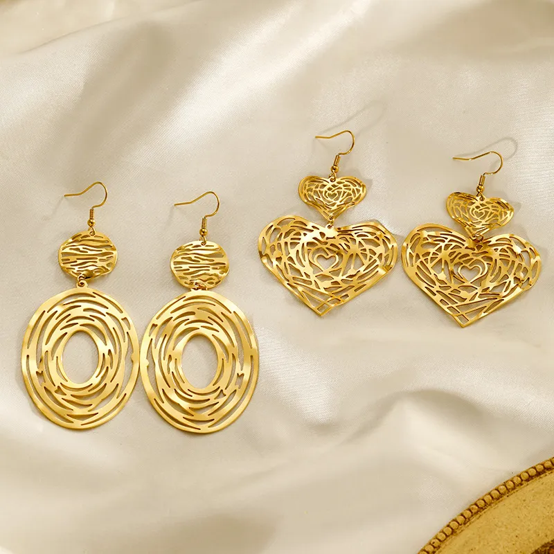 Women Fashion Hollow Love Tassel Gold-Plated 304 Stainless Steel Earrings