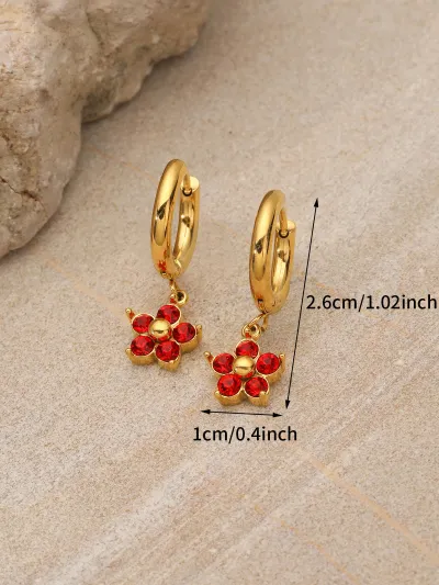 Women Fashion Multicolor Rhinestone 304 Stainless Steel Birthstone Floral Earrings Simple Style