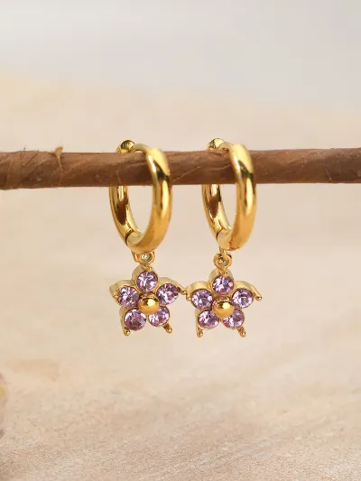 Women Fashion Multicolor Rhinestone 304 Stainless Steel Birthstone Floral Earrings Simple Style