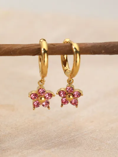 Women Fashion Multicolor Rhinestone 304 Stainless Steel Birthstone Floral Earrings Simple Style