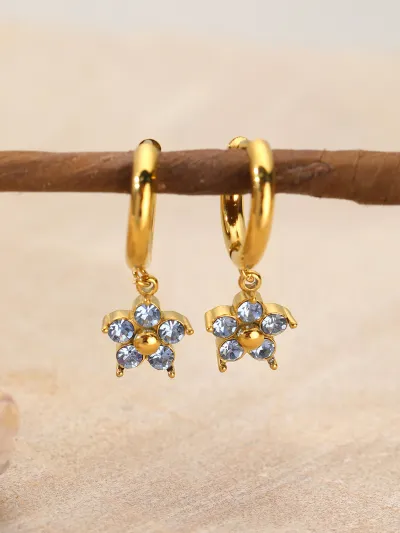 Women Fashion Multicolor Rhinestone 304 Stainless Steel Birthstone Floral Earrings Simple Style