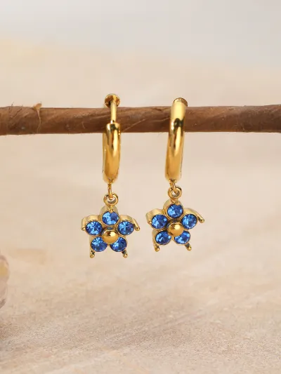 Women Fashion Multicolor Rhinestone 304 Stainless Steel Birthstone Floral Earrings Simple Style