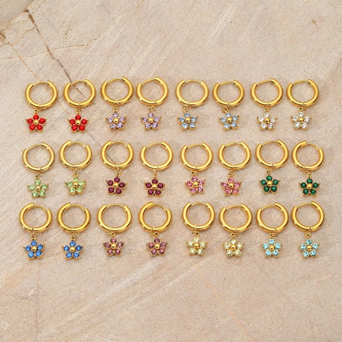 Women Fashion Multicolor Rhinestone 304 Stainless Steel Birthstone Floral Earrings Simple Style
