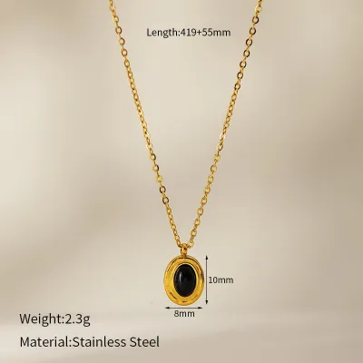 Women Retro 304 Stainless Steel Sunflower Natural Stone Pendant Necklace