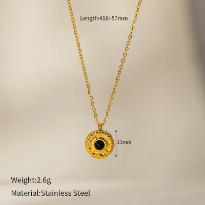 Women Retro 304 Stainless Steel Sunflower Natural Stone Pendant Necklace