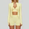 7790 Bra 7790 Shorts 7725 Jacket (Three Pieces)-Cream Yellow