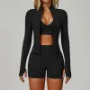7790 Bra 7790 Shorts 7725 Jacket (Three Piece)-Premium Black
