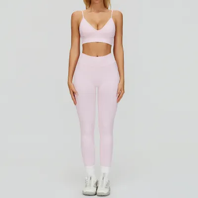 Women Fashion Sexy Solid Color Seamless Quick-Drying Bra Tight Legging Sports Yoga Two-Piece Set
