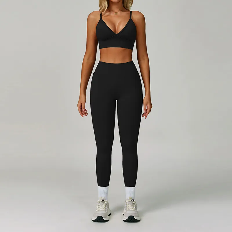 Women Fashion Sexy Solid Color Seamless Quick-Drying Bra Tight Legging Sports Yoga Two-Piece Set