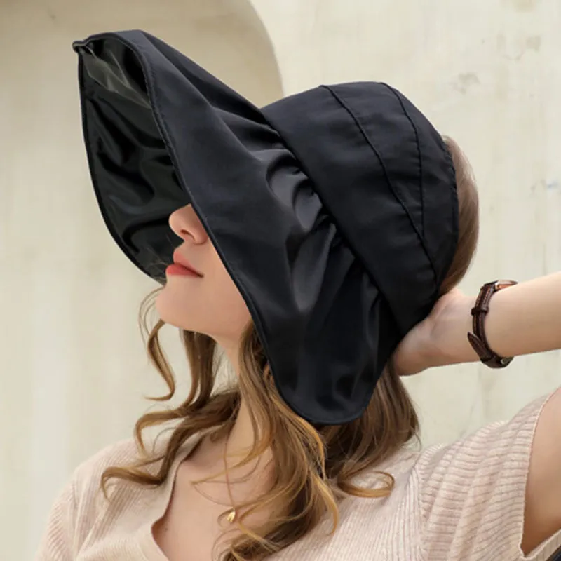 Women Fashion Casual Solid Color Big Brim Foldable Sun Hat