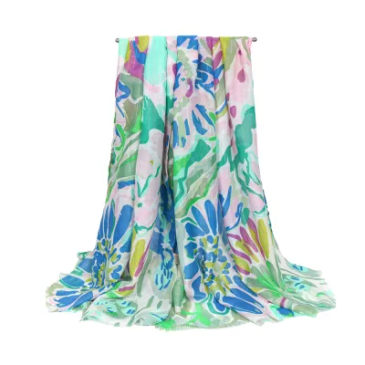 Women Fashion Casual Printed Satin Silk Long Scarf 180*90Cm