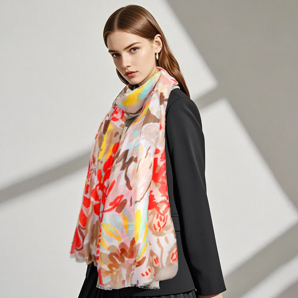 Women Fashion Casual Printed Satin Silk Long Scarf 180*90Cm