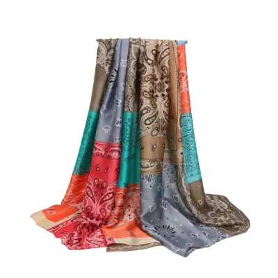 Women Fashion Casual Cashew Printed Silk Satin Scarf