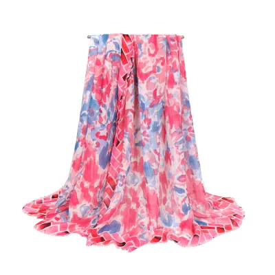 Women Fashion Casual Floral Printed Soft Cotton Linen Satin Scarf