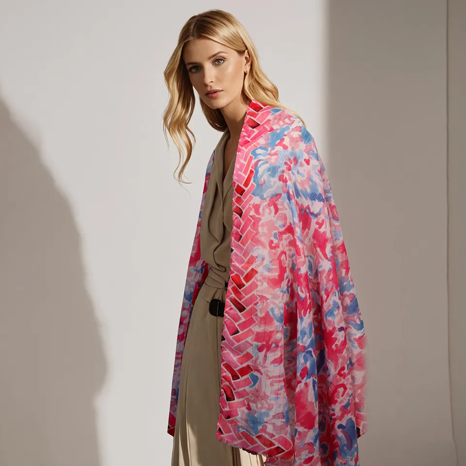 Women Fashion Casual Floral Printed Soft Cotton Linen Satin Scarf