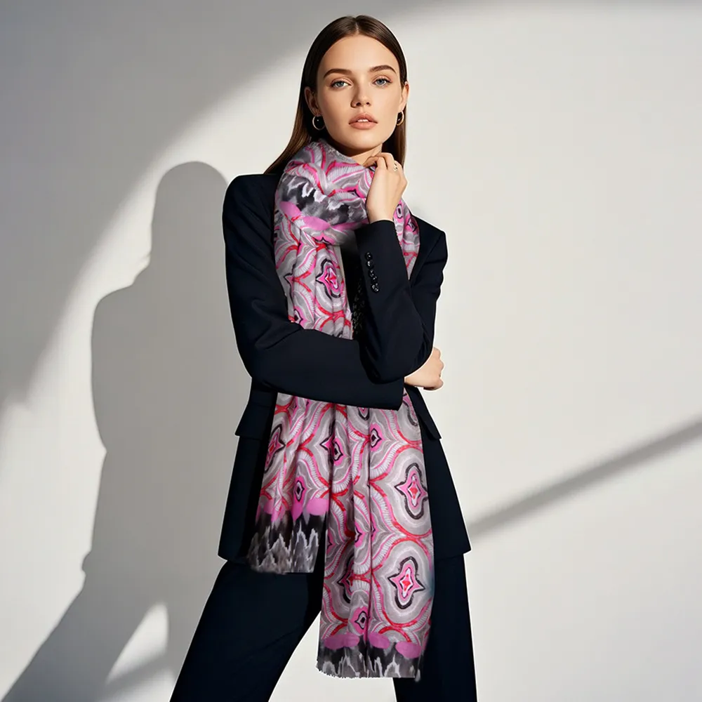 Women's Fashion Casual Simple Flower Printed Satin Scarf