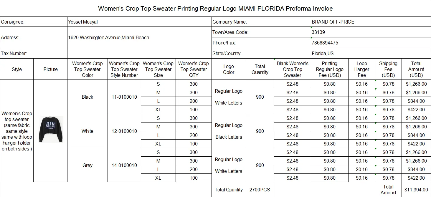 Women Crop Top Sweater With Loop Hanger Holder On Both Sides Printing Regular Logo MIAMI FLORIDA
