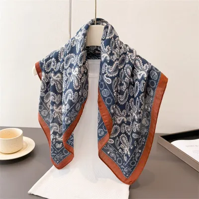Women Fashion Casual Cashew Herringbone Cotton Linen Square Silk Scarf