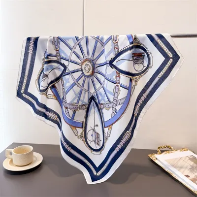 Women Fashion Casual Cashew Herringbone Cotton Linen Square Silk Scarf